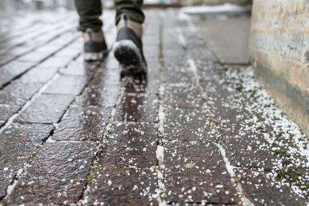 De-icing salt on a sidewalk